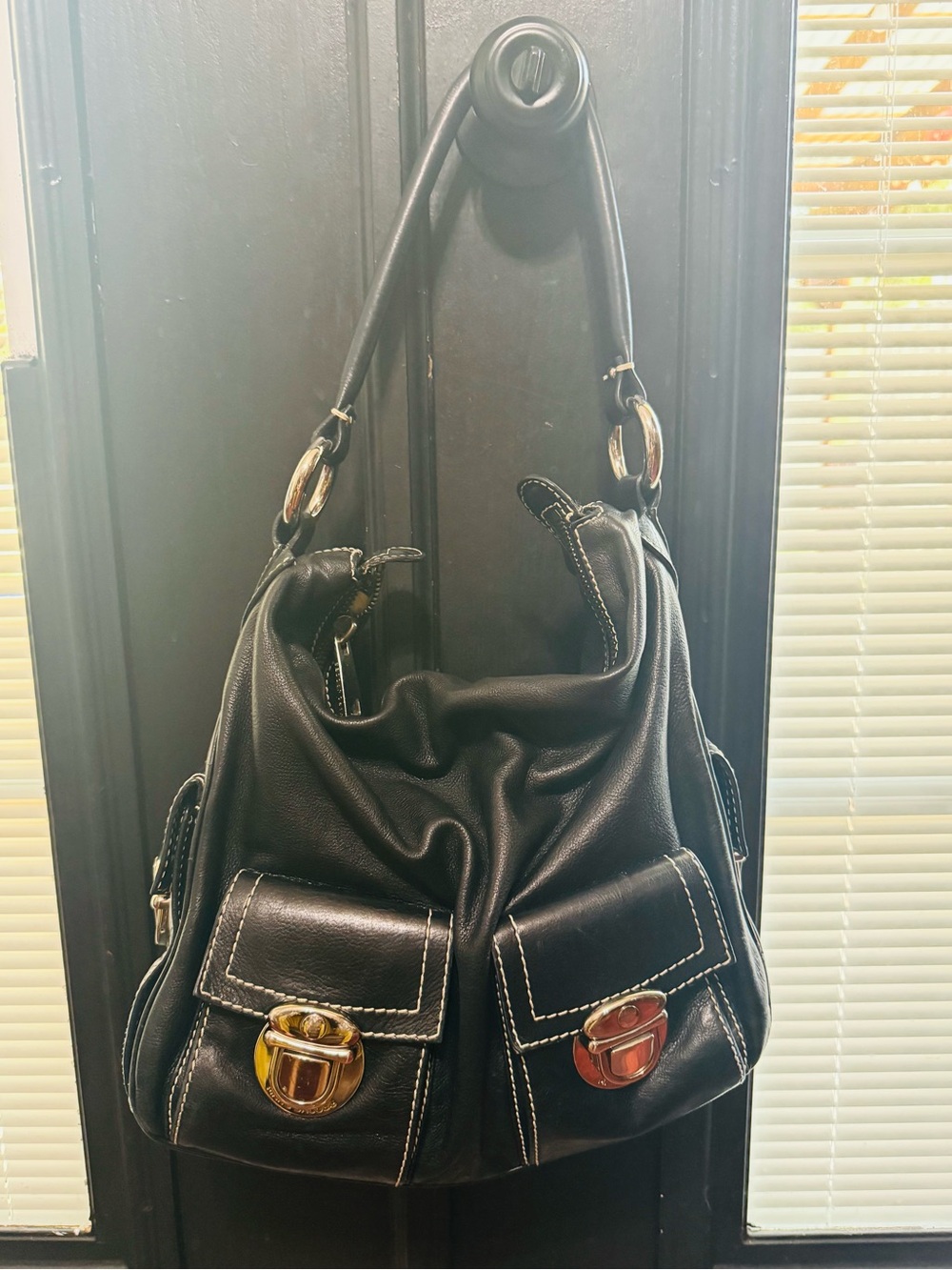 Marc Jacobs Black Leather Multi pocket “Blake” Y2K  Bag with Silver Hardware